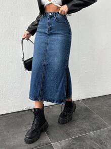 EURMUSE Women's Mermaid Style Denim Skirt - Blue - View 5