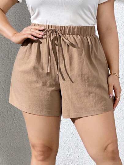SHEIN Essnce Pantalones Cortos Khaki De Textura De Talla Grande Para Mujer Para Primavera/verano