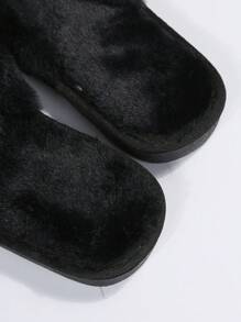 Fall/Winter Indoor/Outdoor Women's Fuzzy Slippers, Open Toe Slide House Shoes,Fluffy Slippers - Black - View 4