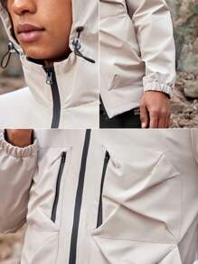 SHEIN In My Nature Men's Drawstring Hooded Regular Fit Outdoor Jacket - Beige - View 6