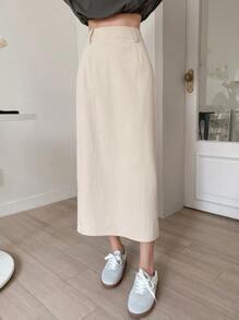 DAZY Women's Solid Color Straight Skirt,Fall Clothes Winter Women Skirts - Beige - View 6