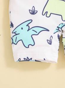 SHEIN Baby Boy Cartoon Dinosaur Long Sleeve One-Piece Swimsuit With Swimming Cap Set - Apricot - View 7