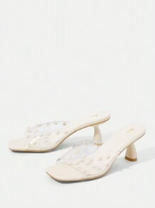 Của phụ nữ Đơn giản Trong suốt Giày cao gót Dép xăng đan - Màu be - Xem 3