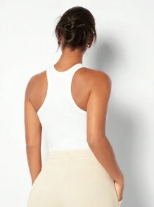 SHEIN BASICS Women's Solid Color Fitted Tank Top With Small Round Neckline/Summer - White - View 2