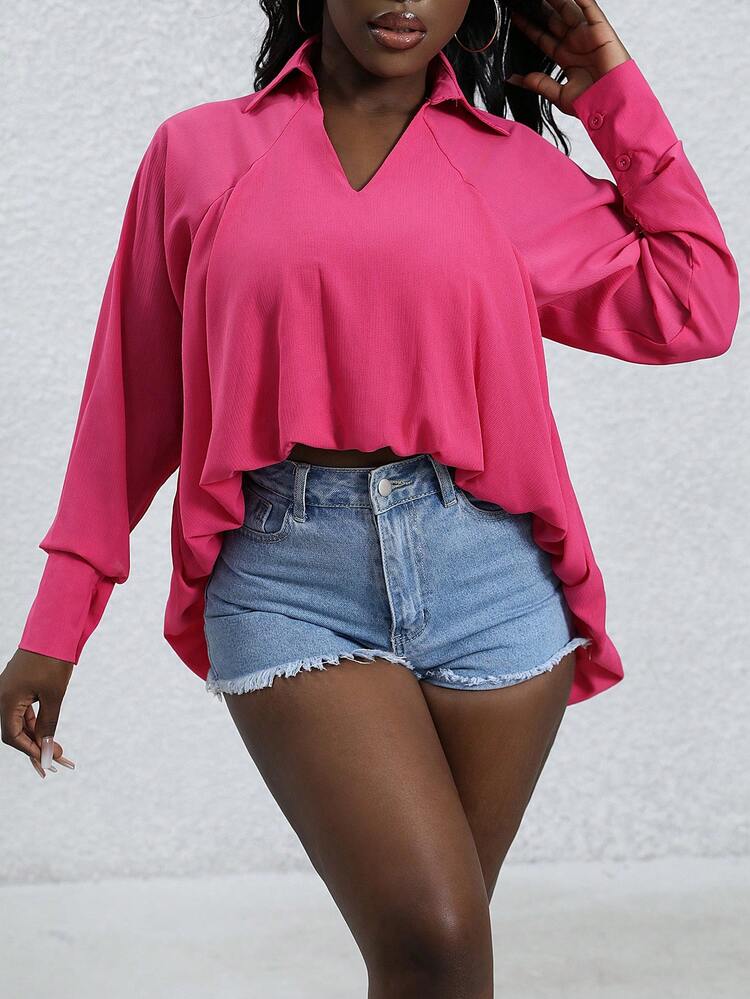 Women's Solid Color Turn Down Collar Drop Shoulder Long Sleeve Spring Blouses Fall Cloth For Women