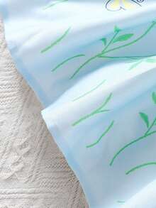 Robe à col Peter Pan à manches bouffantes courtes avec broderie florale pour bébé fille - Bleu azur - Voir 3