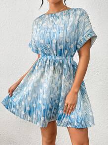 SHEIN Essnce Flower Embroidered Short Sleeve Belted Dress #Easter - Multicolor - View 4