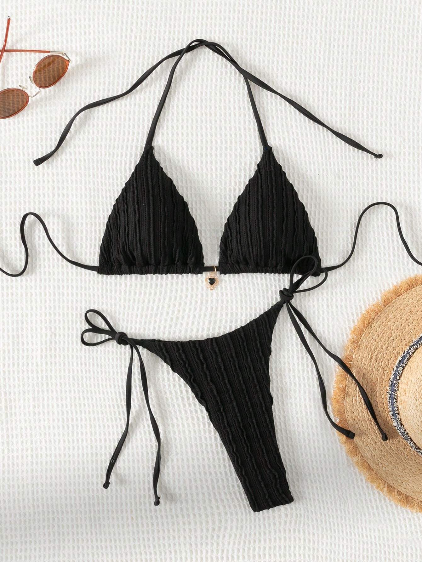 SHEIN Swim Summer Beach Women's Solid Color Halter Neck TwoPiece