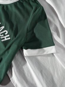 SHEIN Unity Nautical Style Casual Vacation Vibe Letter Printed Tee Graphic Tees Women Tops - Dark Green - View 4