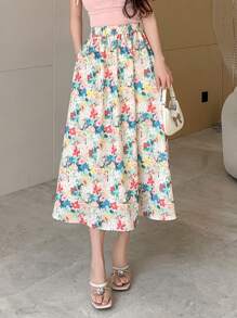 DAZY 女性花卉印花彈性腰圍裙 - 彩色 - 查看 3