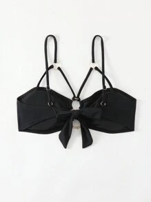 SHEIN Swim Summer Ladies' Hollow Out Halter Bikini Top - Black - View 8