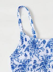 Swim Mod Summer Beach Plus Size Floral Print Padded Bust Bikini Set - Blue - View 5