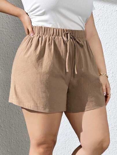 SHEIN Essnce Pantalones Cortos Khaki De Textura De Talla Grande Para Mujer Para Primavera/verano
