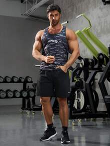 Manfinity Fitness Áo ba lỗ thể thao thường ngày in họa tiết rằn ri cho nam Áo tập luyện thể thao dành cho nam Quần áo tập gym nam Quần áo tập gym nam Quần áo tập gym nam - màu đen - Xem 5