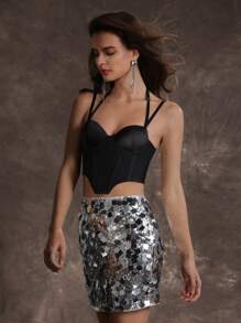 SHEIN Allurite Camisola Con Tiras De Espina De Pescado Y Dobladillo Asimétrico Para Mujer
