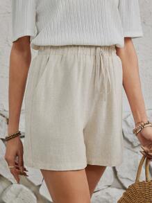 EMERY ROSE Shorts En Lin Pour Femmes De Style Île D'été, De Vacances À La Plage, Couleur Kaki, Avec Poches