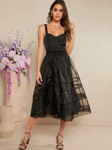 L'Amorae Women Dresses Backless Kontras Mesh Zip Plain Anggun Pesta - Aprikot - View 1