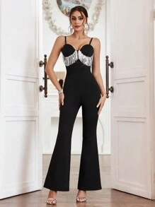 Zolique Tassel-Trimmed Cami Flared Jumpsuit - Black - View 3