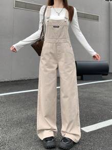 DAZY 女性寬鬆牛仔工裝背帶褲,帶有補丁細節