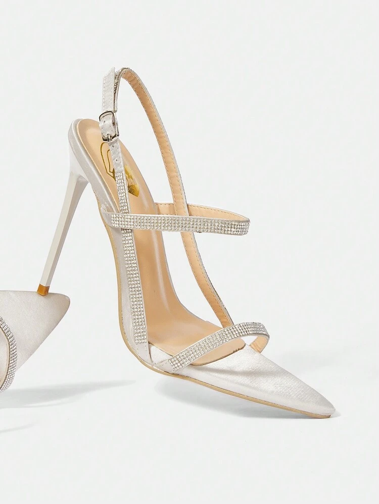 Fashionable French Style Sexy Strappy High Heel Sandals With Rhinestone Decoration