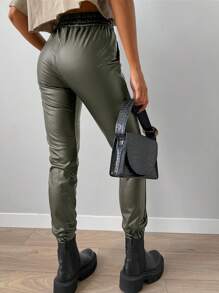 EURMUSE Drawstring Waist Jogger Pants - Army Green - View 2