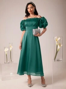 Modelyn 女士露肩短袖连衣裙长款晚礼服 - 綠色 - 查看 7