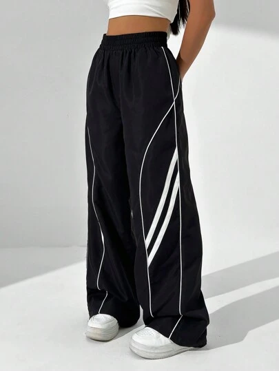 StreetHx Enkel Färgblock Ränder Byxor med Vida Ben