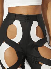 Hauture Colorblock Wave Cross Cut Out Pants