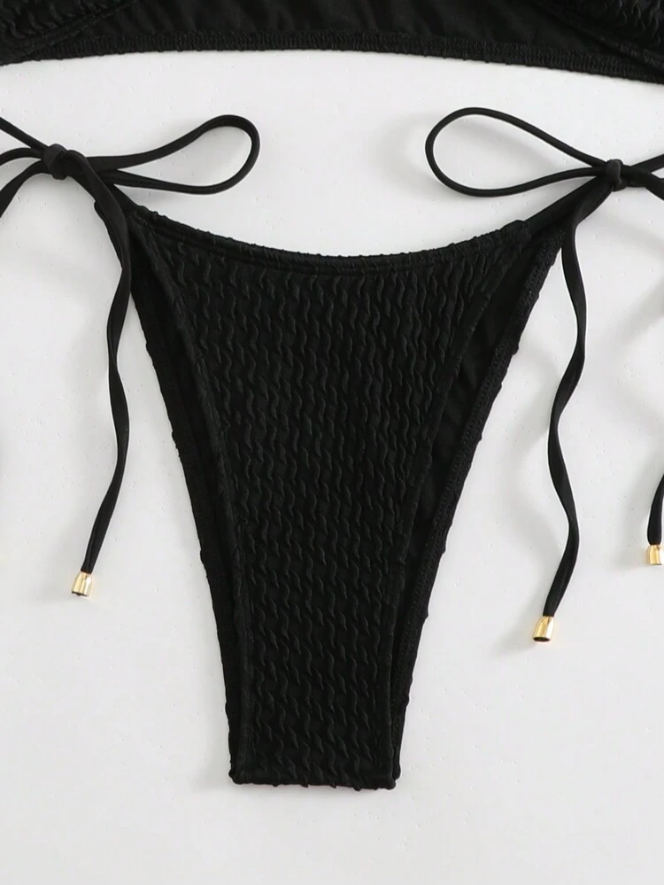 Ladies' Plain Halter Neck Separated Bikini Set Summer Beach