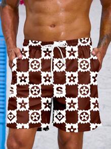 Surfspeed 男款大尺寸格子抽繩腰沙灘短褲 - 彩色 - 查看 1