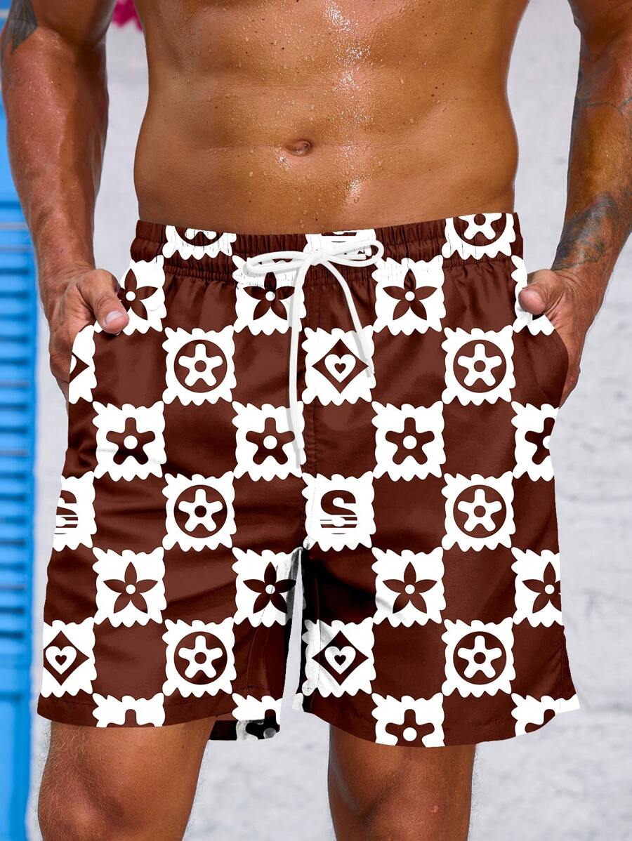 Surfspeed 男款大尺寸格子抽繩腰沙灘短褲 - 彩色 - 查看 1