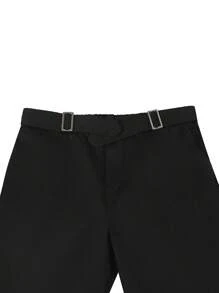 Manfinity Homme Men Solid Slant Pocket Pants Straight Leg Long Slacks Plain Black Going Out - Black - View 6