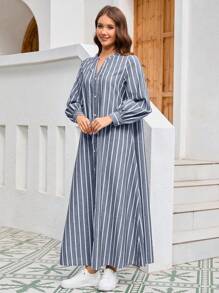 Mulvari Của phụ nữ Đơn giản Sọc dọc Đầm - Xám - Xem 6