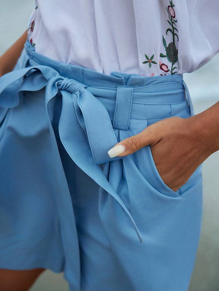 Shorts Décontractés Unicolores Avec Ceinture Amovible