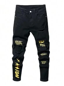 Tween Boy Fashionable Ripped Stretch Jeans - Black - View 1