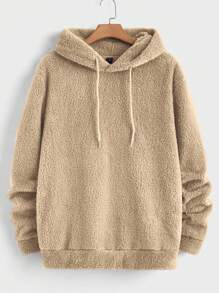 Manfinity RebelGame Men's Knitted Casual Plush Hoodie And Shorts Two Pieces Set - Khaki - View 11