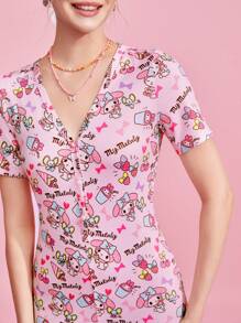 HELLO KITTY AND FRIENDS | SHEIN Cartoon And Letter Graphic Sleep Romper - Multicolor - View 6