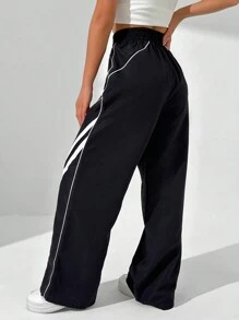StreetHx Casual Colorblock Stripe Wide Leg Pants Fall Cloth For Women