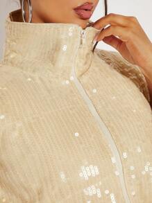 SHEIN Haute Sequin Drawstring Zip Puffer Vest