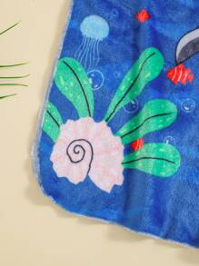 Baby Boy Cute Cartoon Shark Pattern Hooded Fleece Towel Sweatshirt