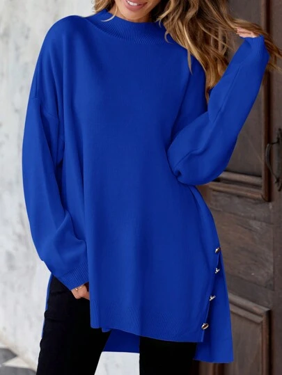 EURMUSE Plus Size Damtröja med lös passform med krage, för vintern