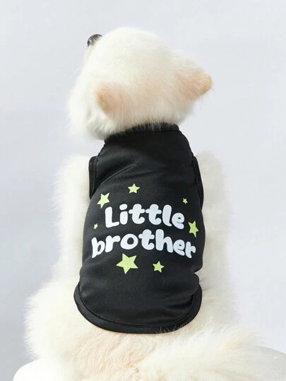 Debiesn Artist Girlcore 1 件男女通用可爱黑色宠物猫狗背心，带有可爱花卉印花和字母图案“小弟弟”，适合节日、情人节
