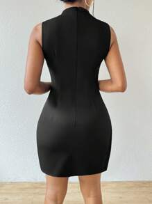 Chiquease Robe D'été Courte Pour Femmes, Sans Manches, Couleur Unie, Col Montant