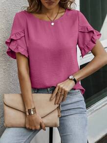 EMERY ROSE Camisa De Manga Con Pétalos De Color Sólido