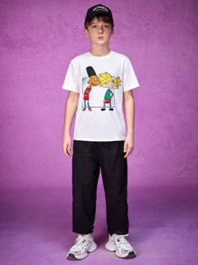 Nick 90s | SHEIN Tween Boy Cartoon Figure Graphic Tee - White - View 5