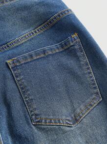 ROMWE Fairycore 星星圖案毛邊緣牛仔喇叭褲 - 深色水洗藍 - 查看 4