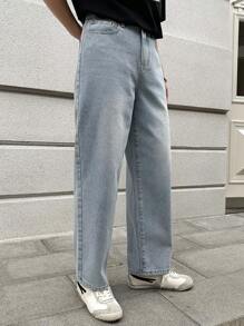 DAZY Men's Straight Leg Jeans With Slanted Pockets And Washed Effect - Light Wash - View 3