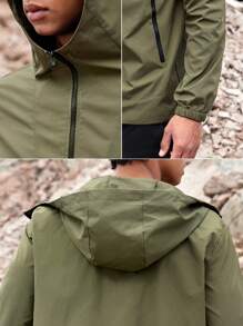 SHEIN In My Nature Men's Zipper Closure Hooded Outdoor Jacket - Army Green - View 7