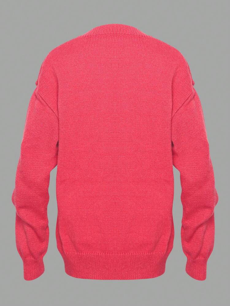 Women's Heart Pattern Round Neck Pullover Sweater, Knit Pullover Fall Winter