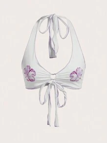 SHEIN ICON 女士白色花卉印花領口背心 - 紫丁香色 - 查看 1